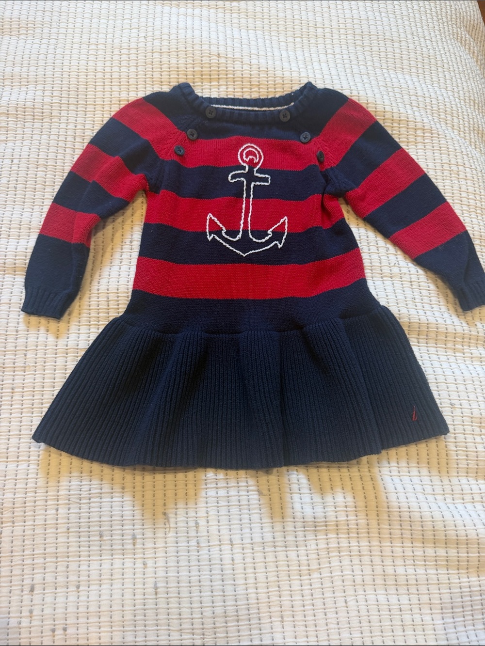 Nautica Red & Navy Striped Anchor Knit Dress for Girls